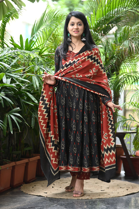 Masakali Ikkat Cotton Anarkali Suit Set