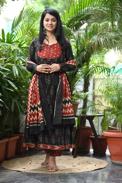 Masakali Ikkat Cotton Anarkali Suit Set