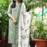 Olive Striped Cotton Suit Set