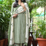Olive Striped Cotton Suit Set