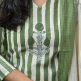 Olive Striped Cotton Suit Set