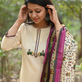 Mughal Motif Solid Cream Suit Set