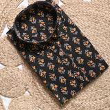 Black Gold Sanganeri Print Cotton Shirt