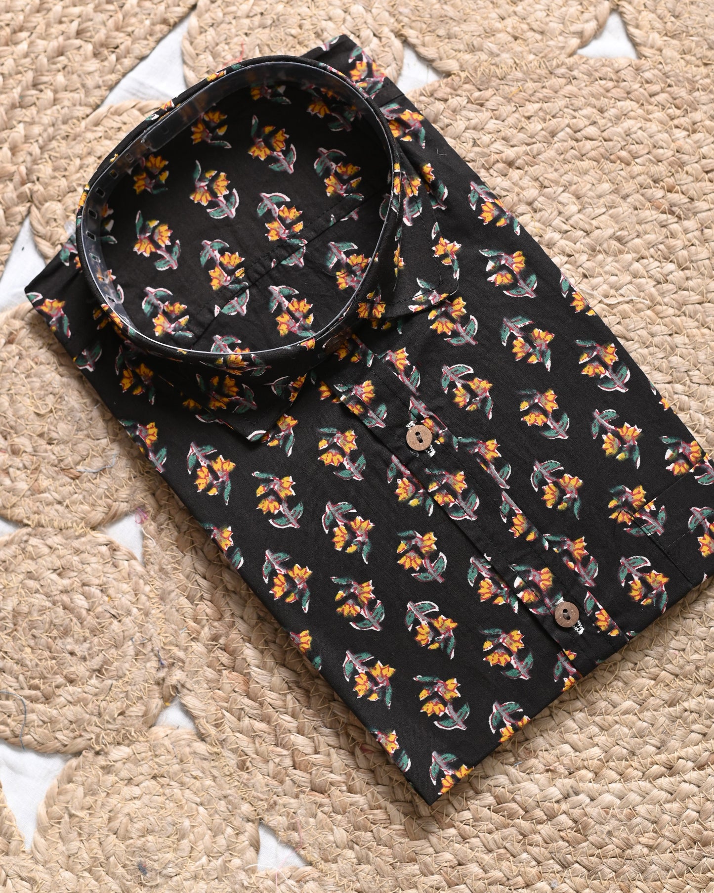 Black Gold Sanganeri Print Cotton Shirt