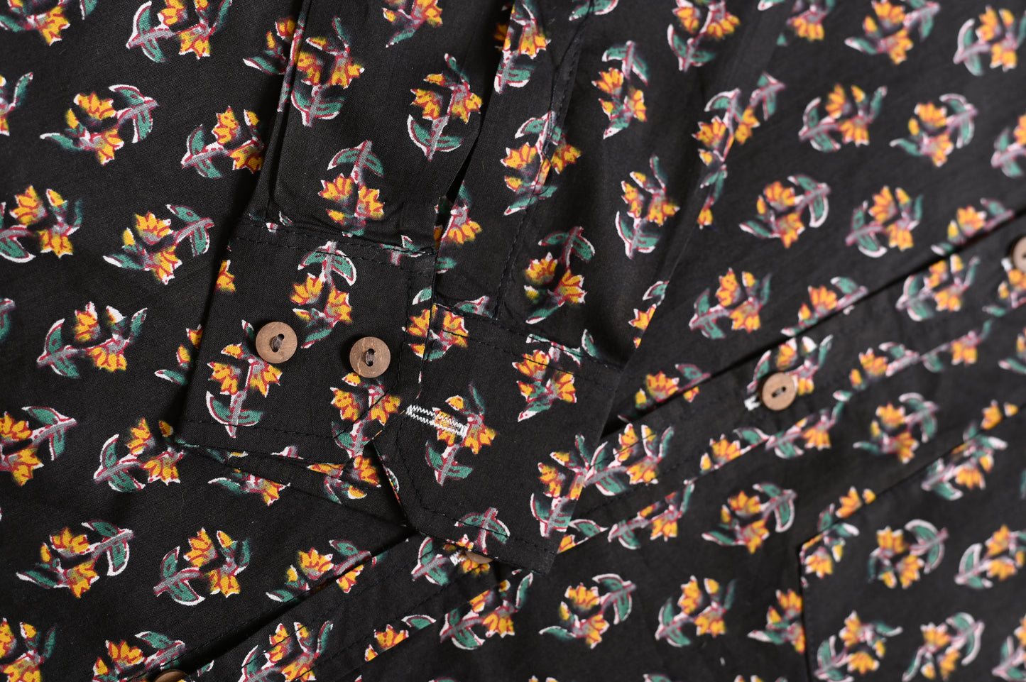 Black Gold Sanganeri Print Cotton Shirt