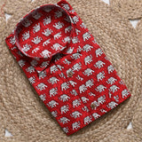 Elephant Print Red Cotton Shirt