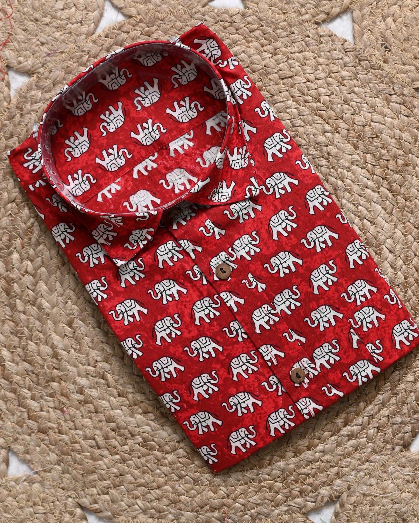 Elephant Print Red Cotton Shirt