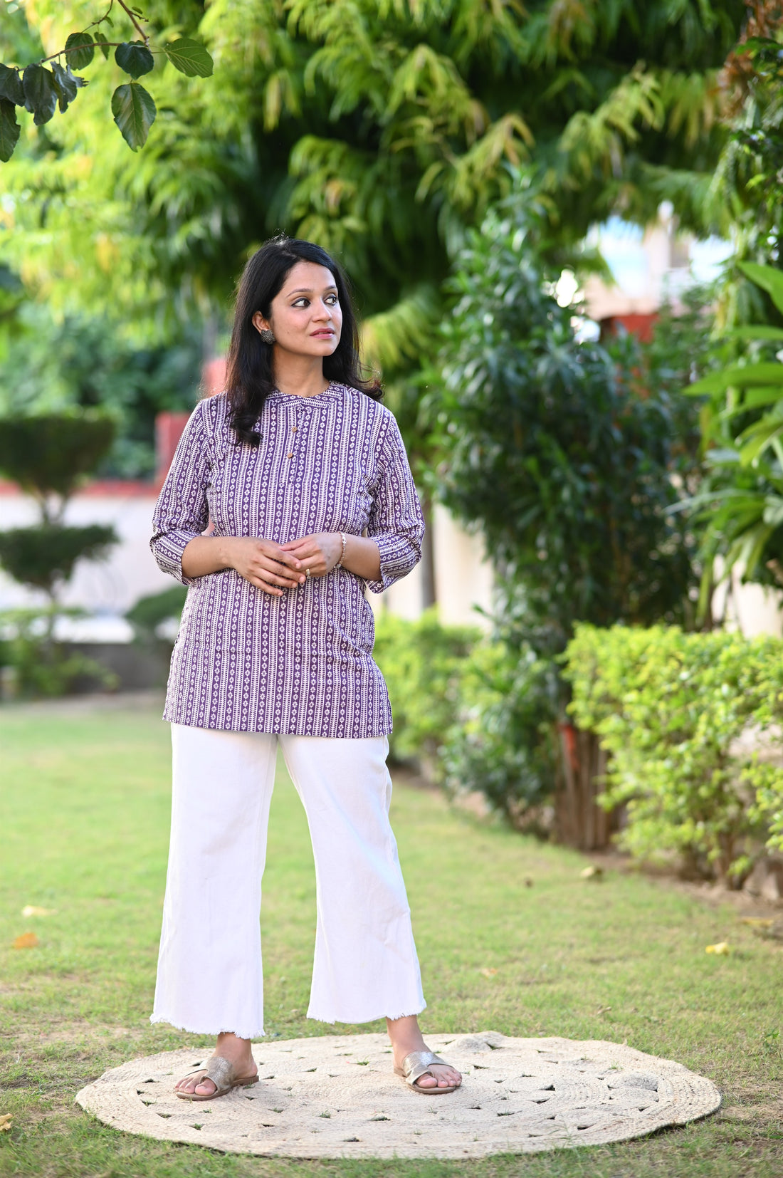 Purple Striped Short Kurti