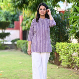 Purple Striped Short Kurti