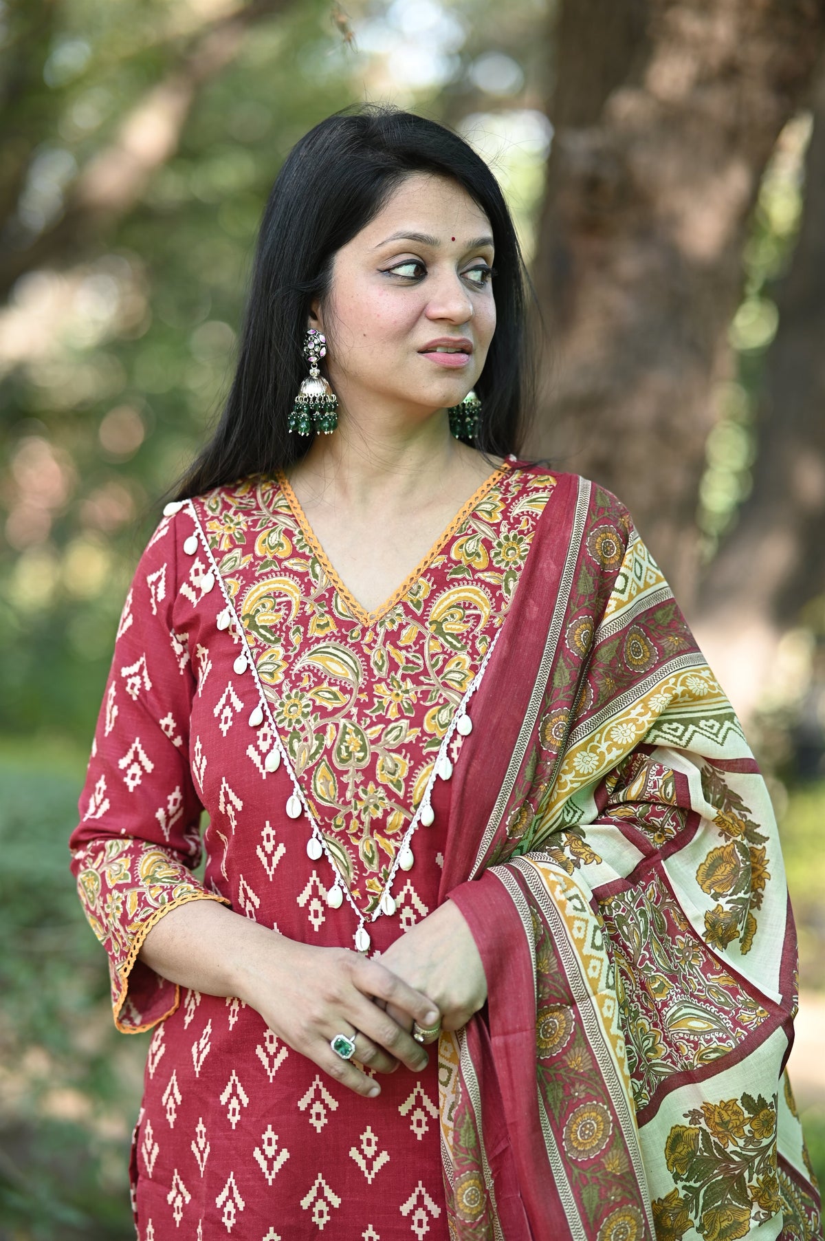 Gujrati Maroon Cotton Suit Set