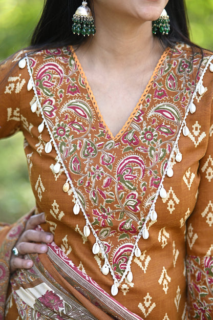 Gujrati Gold Cotton Suit Set