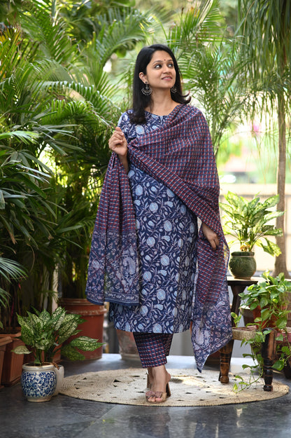 Kaashmi Blue Cotton Suit Set