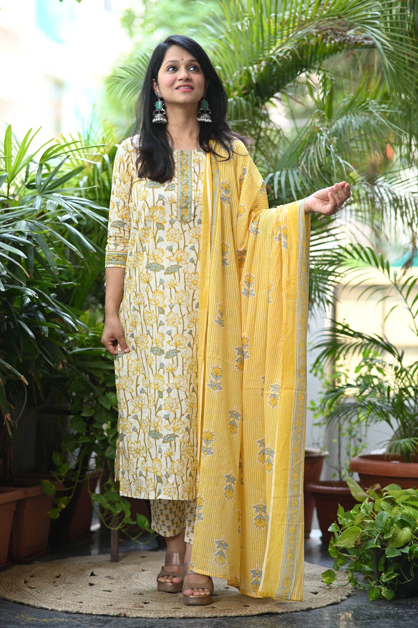 Kamira Yellow Cotton Suit Set