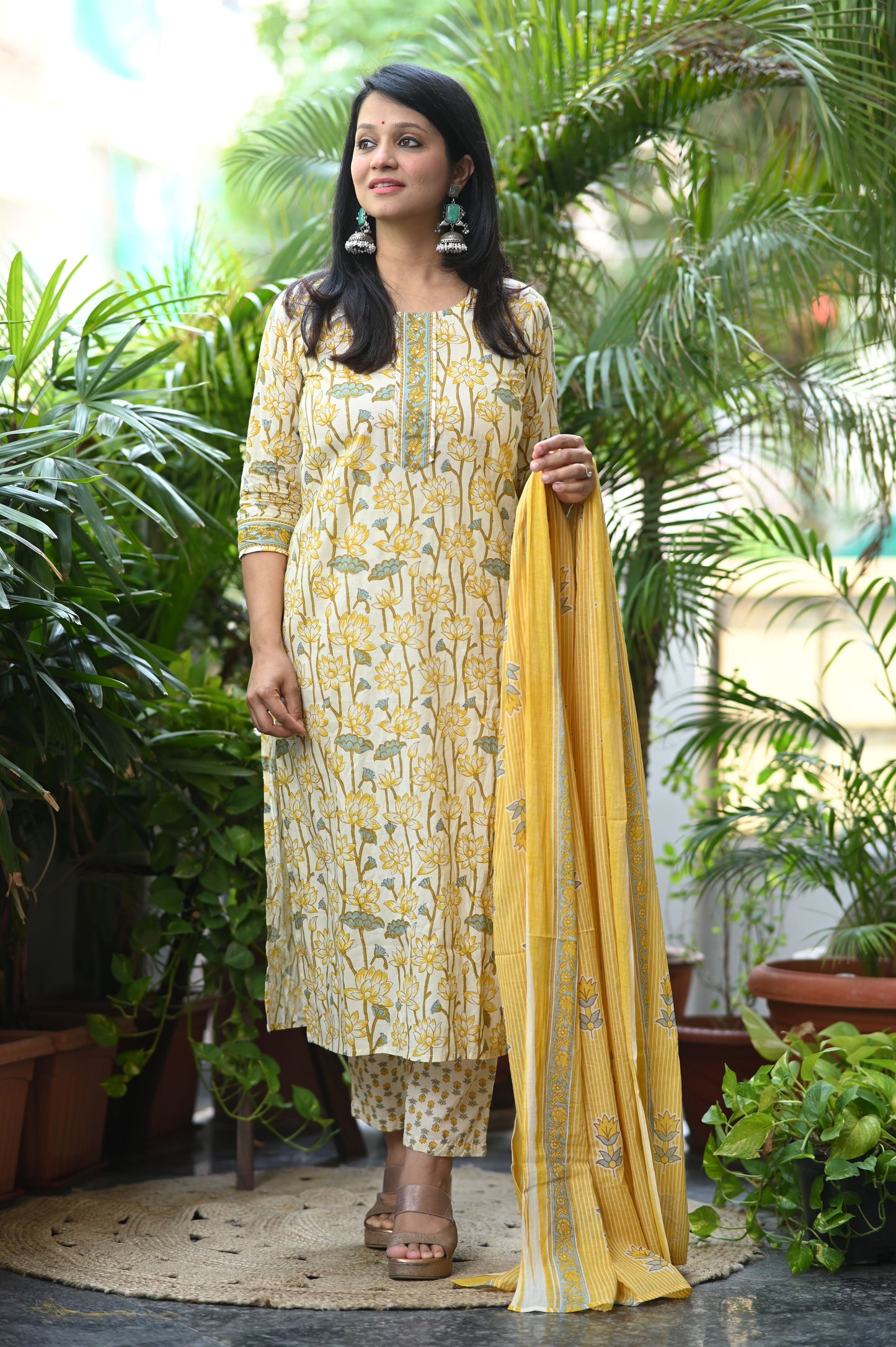 Kamira Yellow Cotton Suit Set