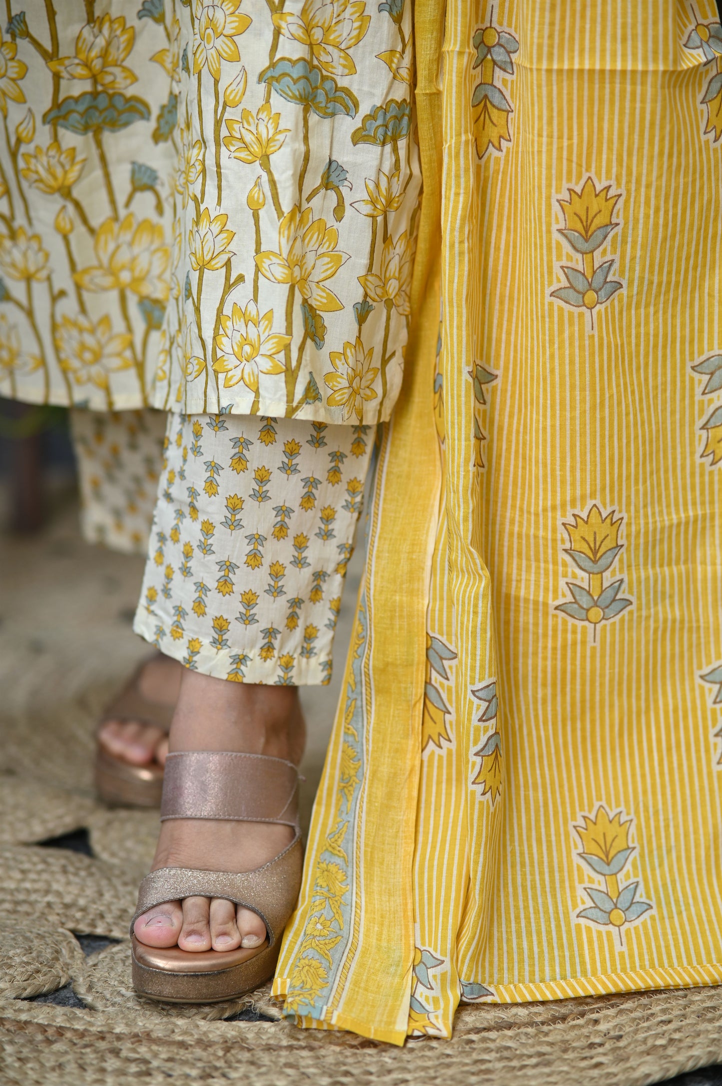 Kamira Yellow Cotton Suit Set