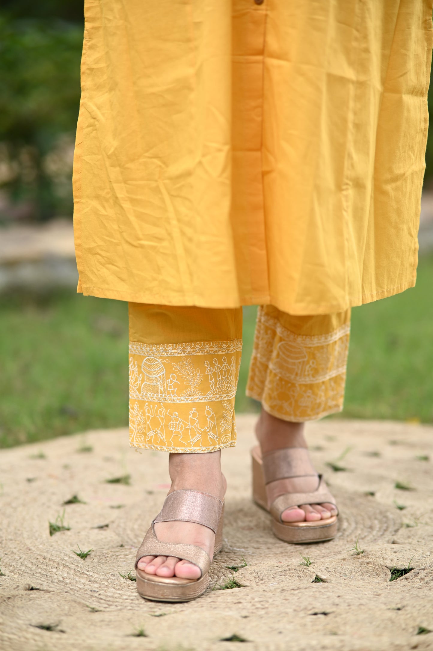 Yellow A-Line Cotton Kurta Pant set