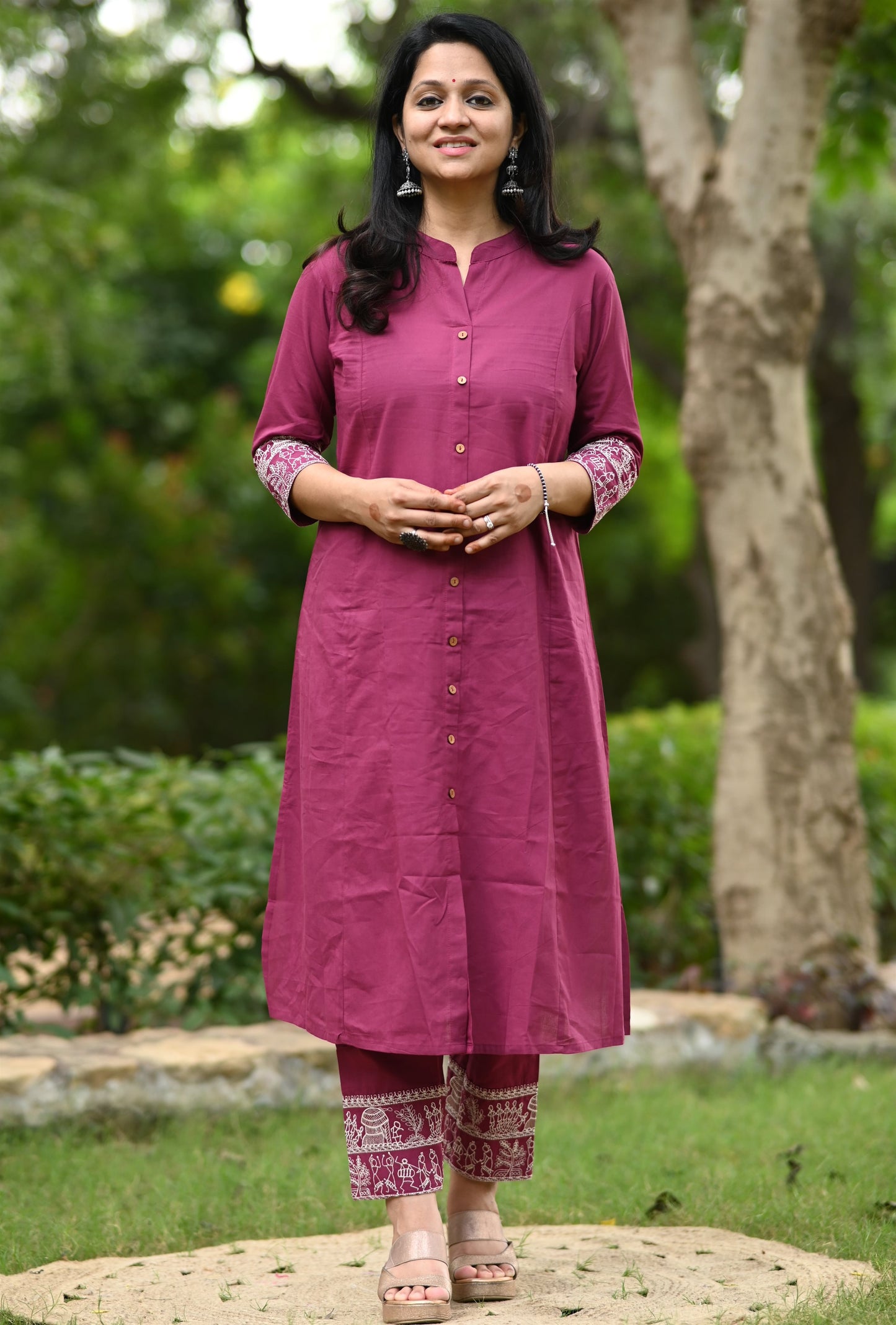 Maroon A-Line Cotton Kurta Pant set
