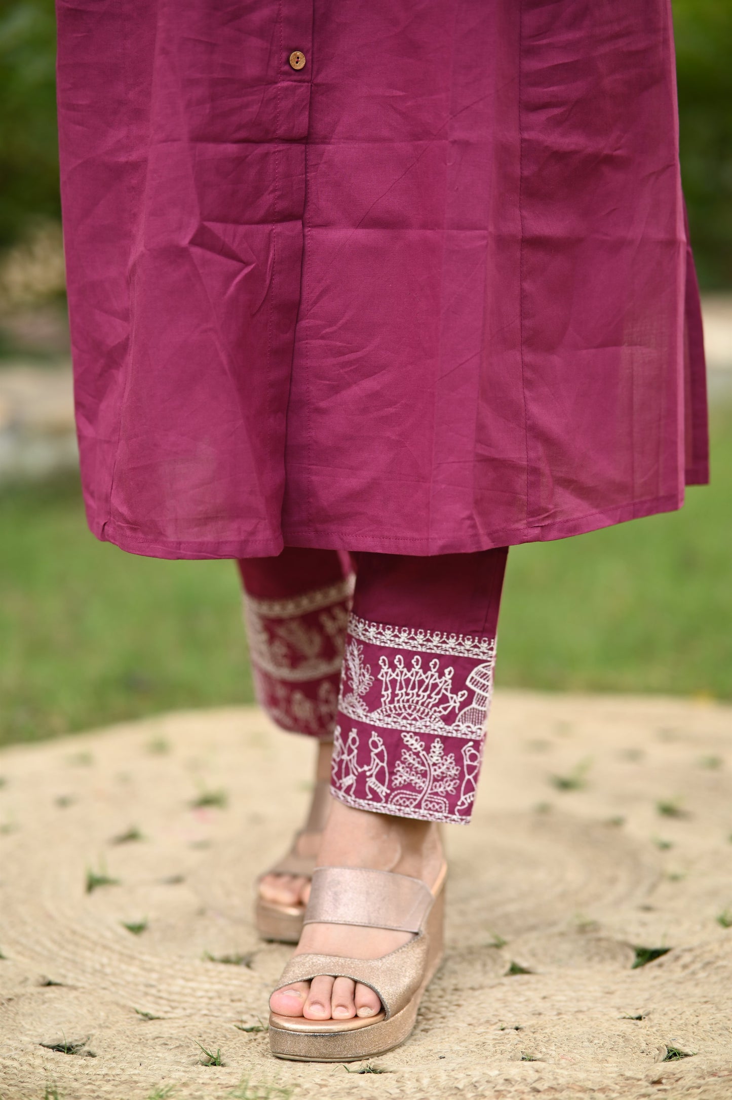 Maroon A-Line Cotton Kurta Pant set