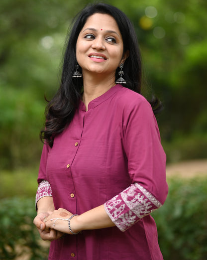 Maroon A-Line Cotton Kurta Pant set