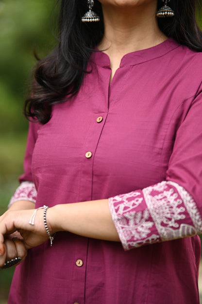 Maroon A-Line Cotton Kurta Pant set
