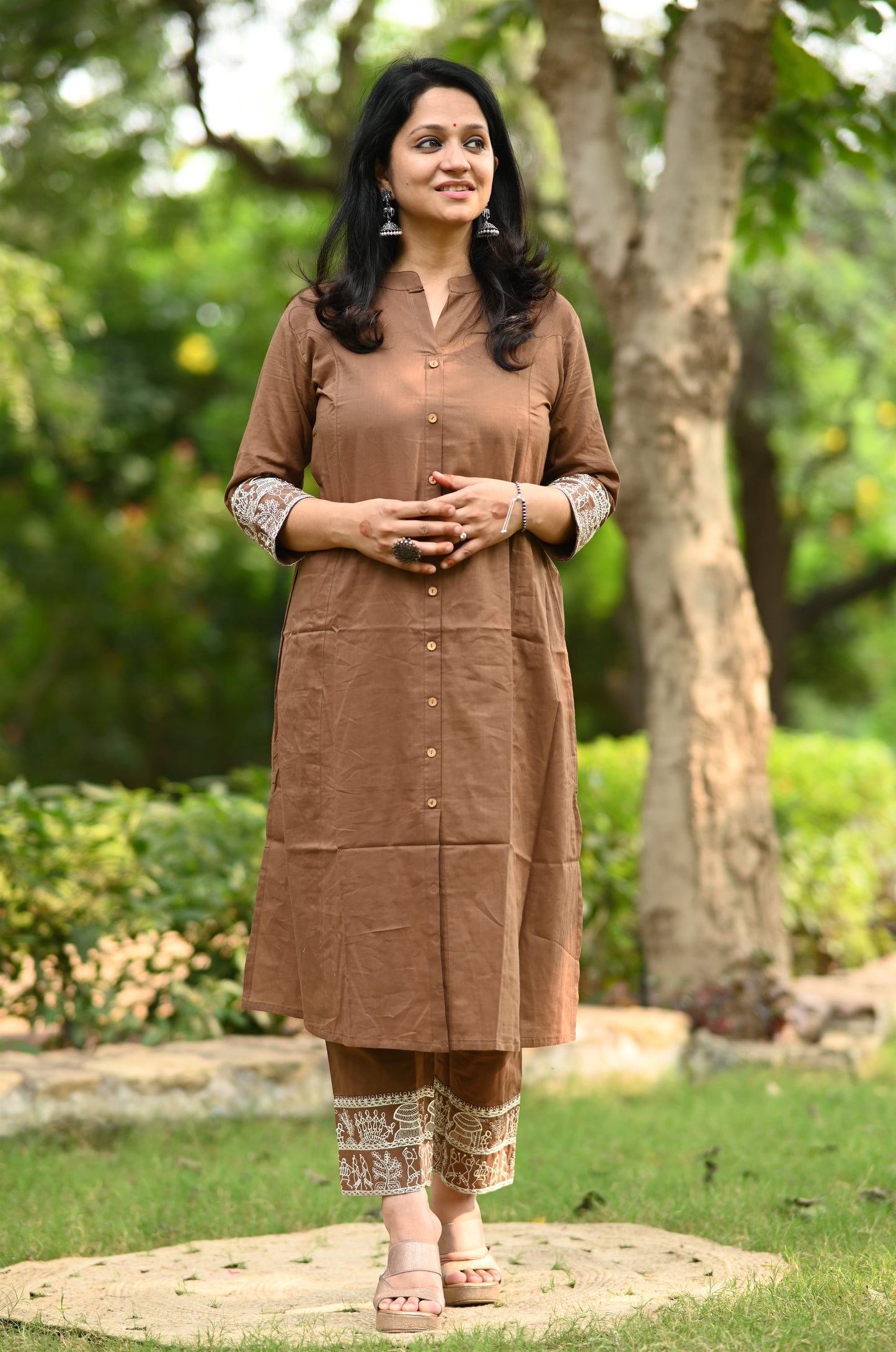 Brown A-Line Cotton Kurta Pant set