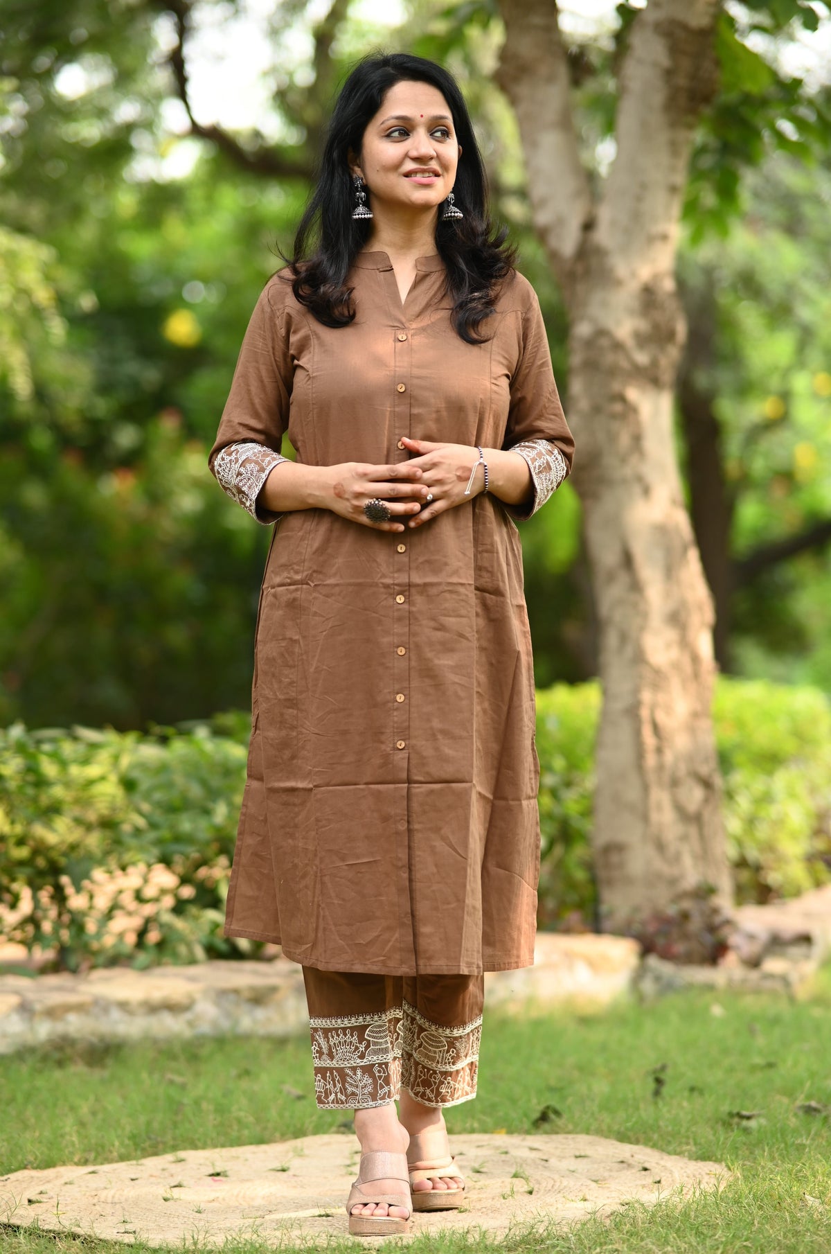 Brown A-Line Cotton Kurta Pant set