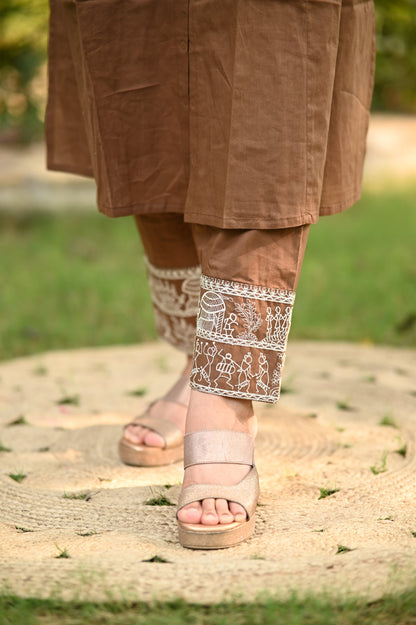 Brown A-Line Cotton Kurta Pant set