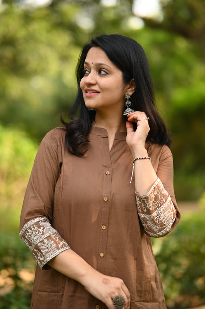 Brown A-Line Cotton Kurta Pant set
