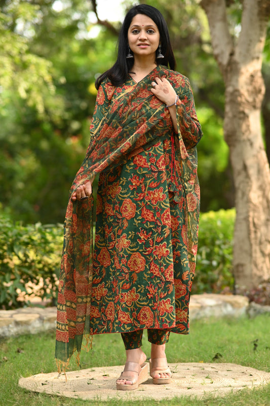 Mastaani A-Line Handblock Cotton Suit Set