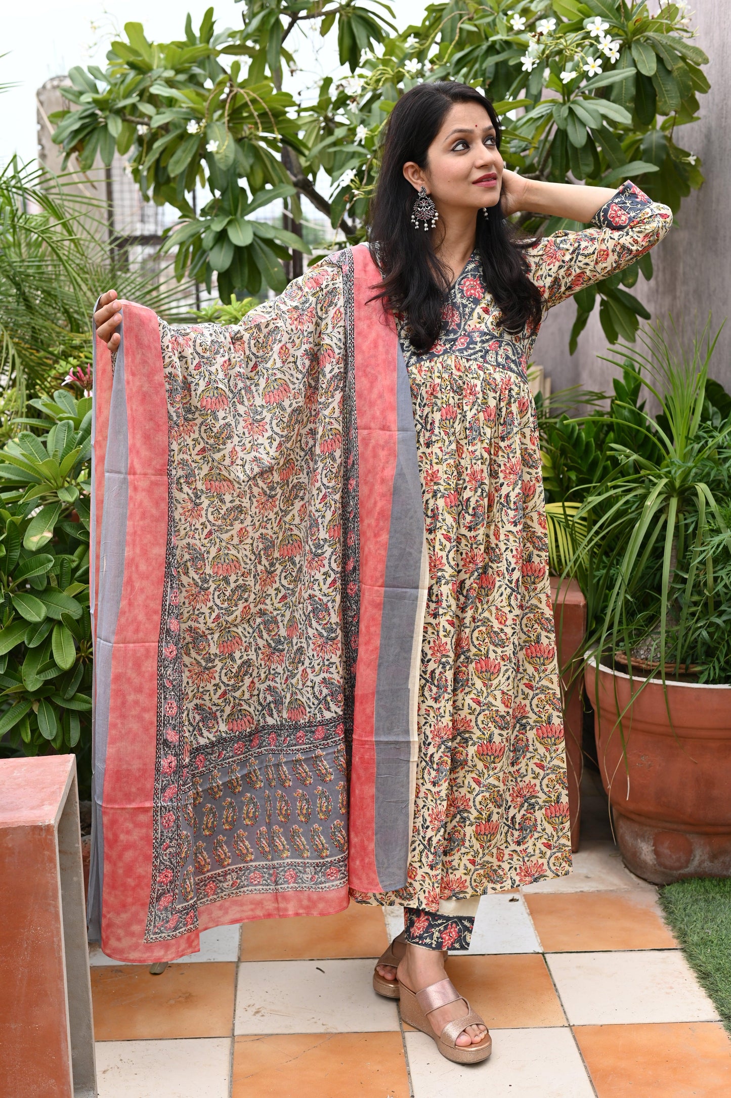 Cotton Handblock Alia Cut Suit Set