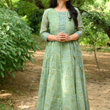 Block Printed Chanderi Silk Gown