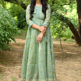 Block Printed Chanderi Silk Gown