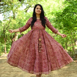 Block Printed Chanderi Silk Gown