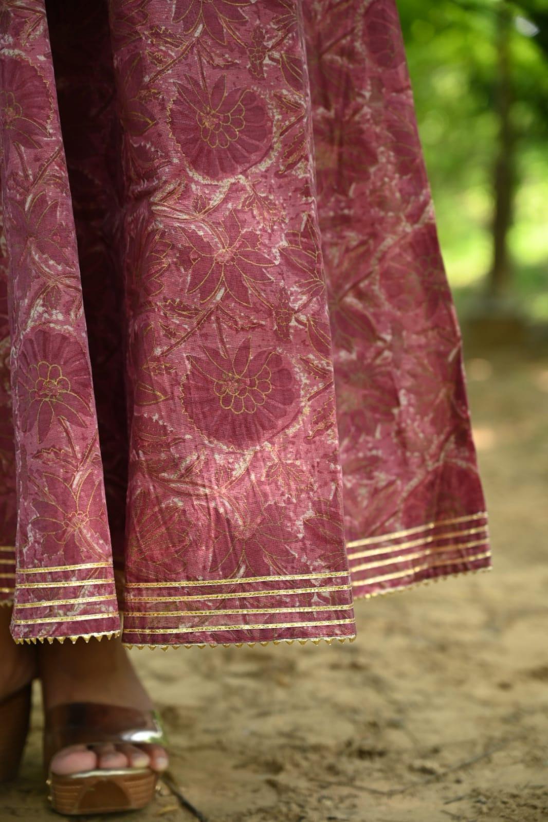 Block Printed Chanderi Silk Gown