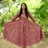 Block Printed Chanderi Silk Gown