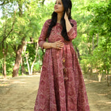 Block Printed Chanderi Silk Gown