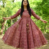 Block Printed Chanderi Silk Gown