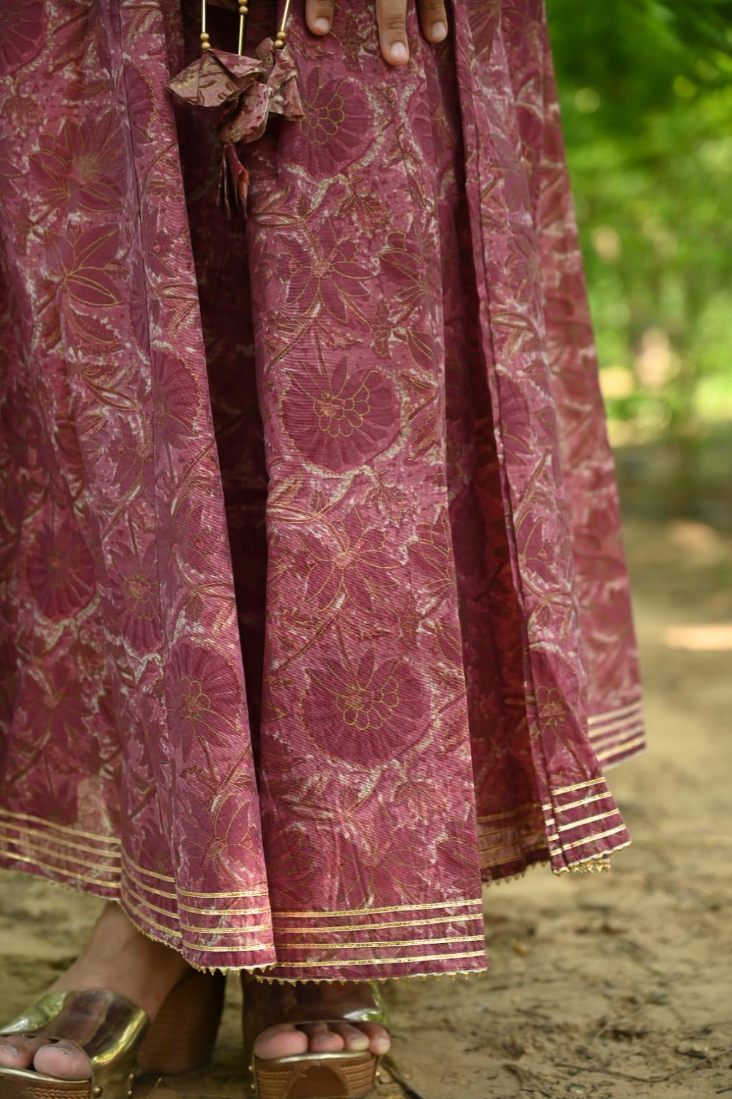 Block Printed Chanderi Silk Gown
