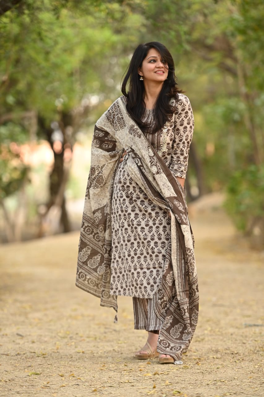 Grey Bagru Suit Set