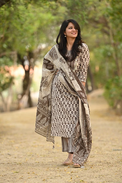 Grey Bagru Suit Set