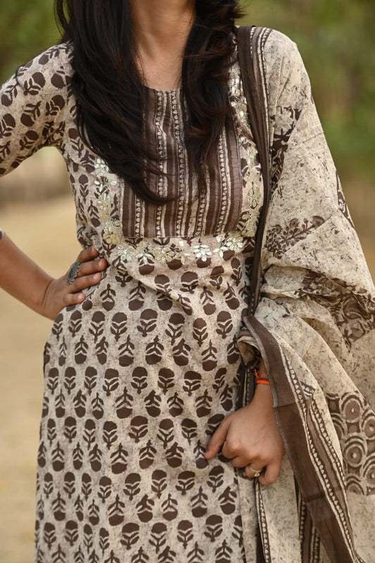 Grey Bagru Suit Set