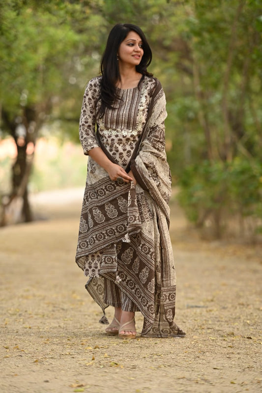 Grey Bagru Suit Set