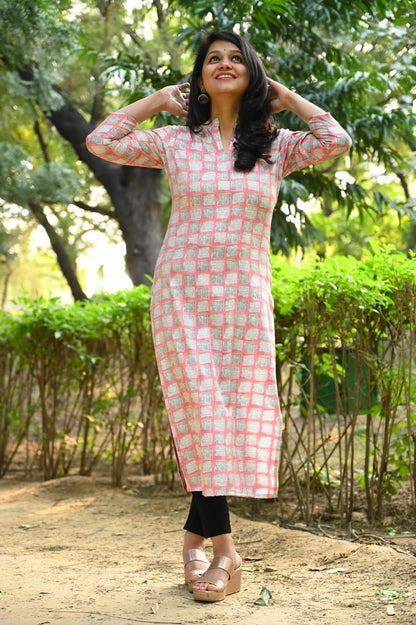 Two Tone Gold Print Capsule Rayon Kurti