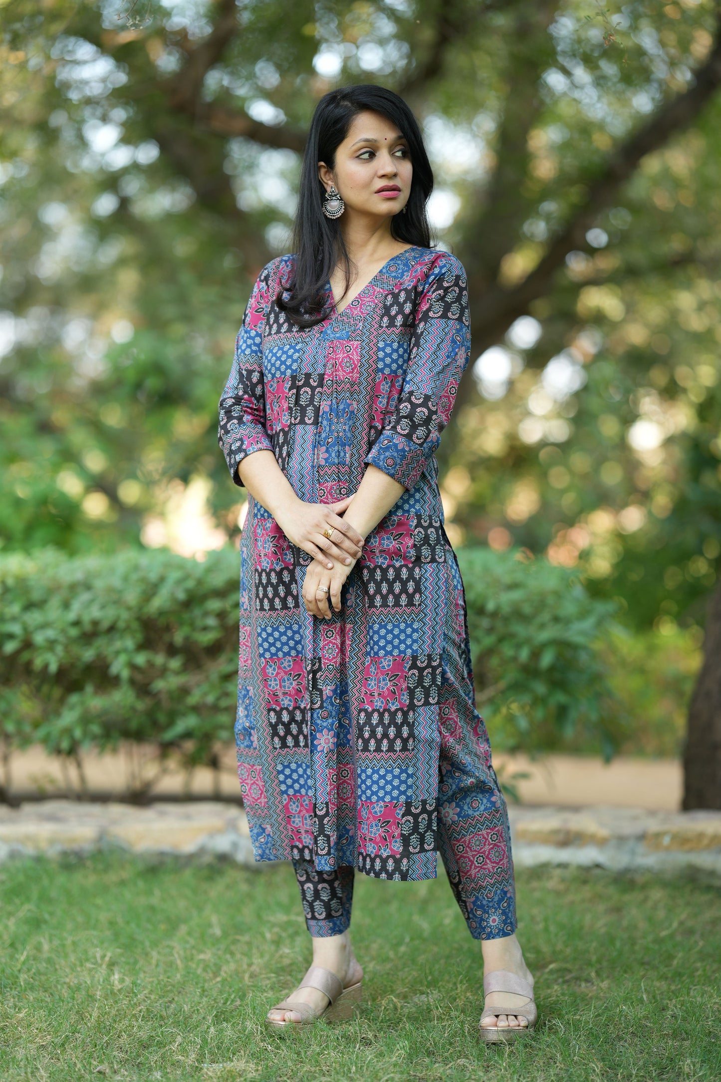 Blue Ajrakh Cotton Kurta pant Set