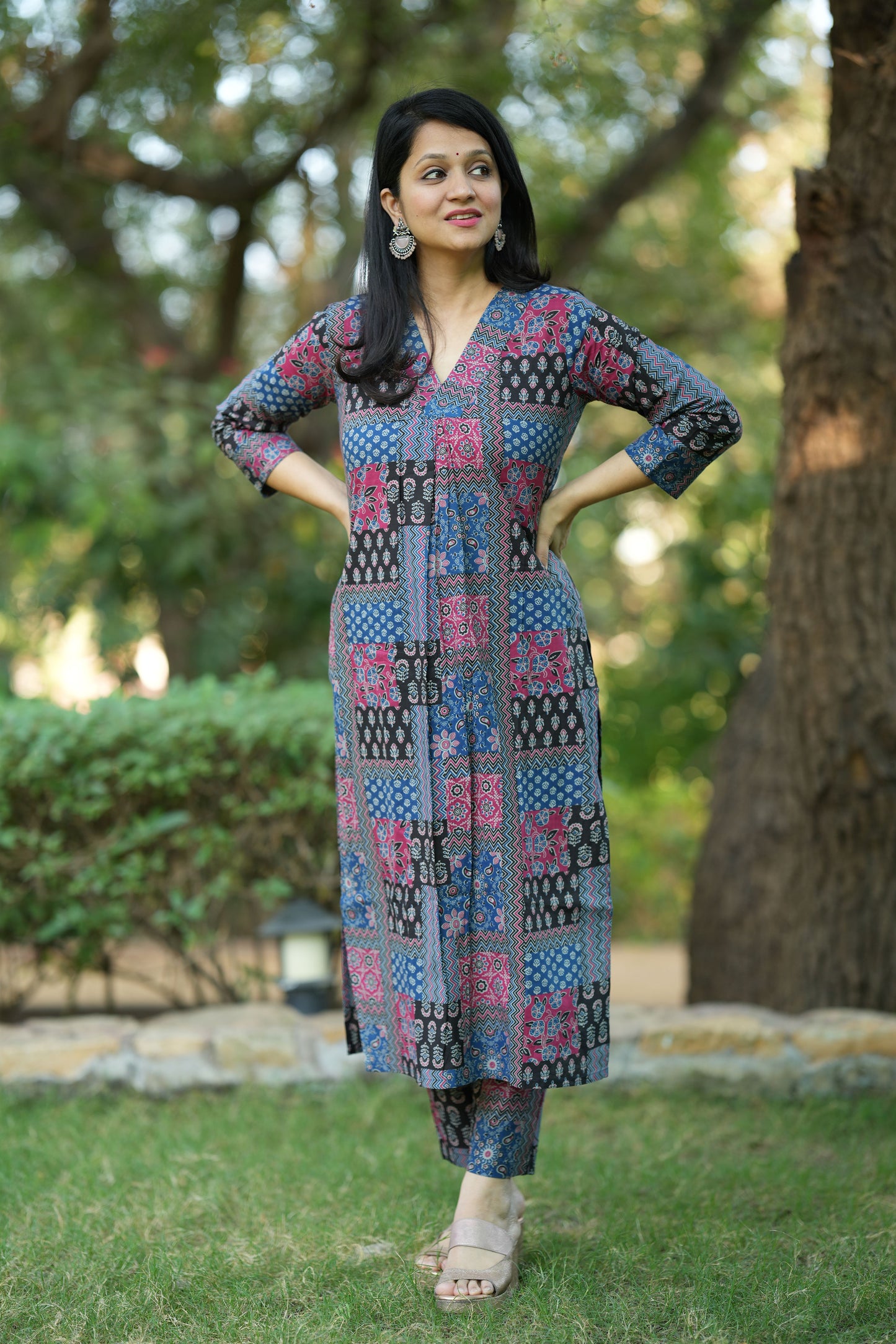 Blue Ajrakh Cotton Kurta pant Set