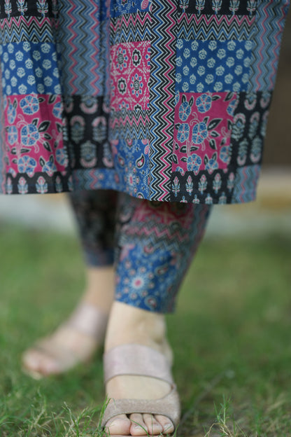 Blue Ajrakh Cotton Kurta pant Set