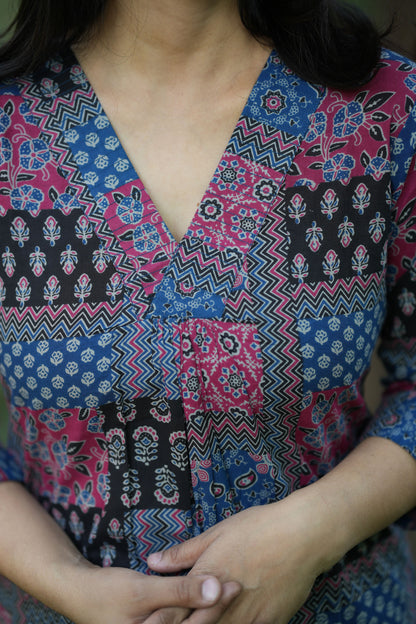 Blue Ajrakh Cotton Kurta pant Set