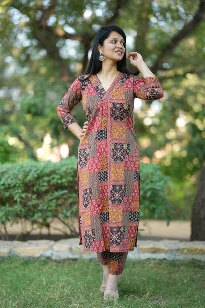 Mustard Ajrakh Cotton Kurta pant Set