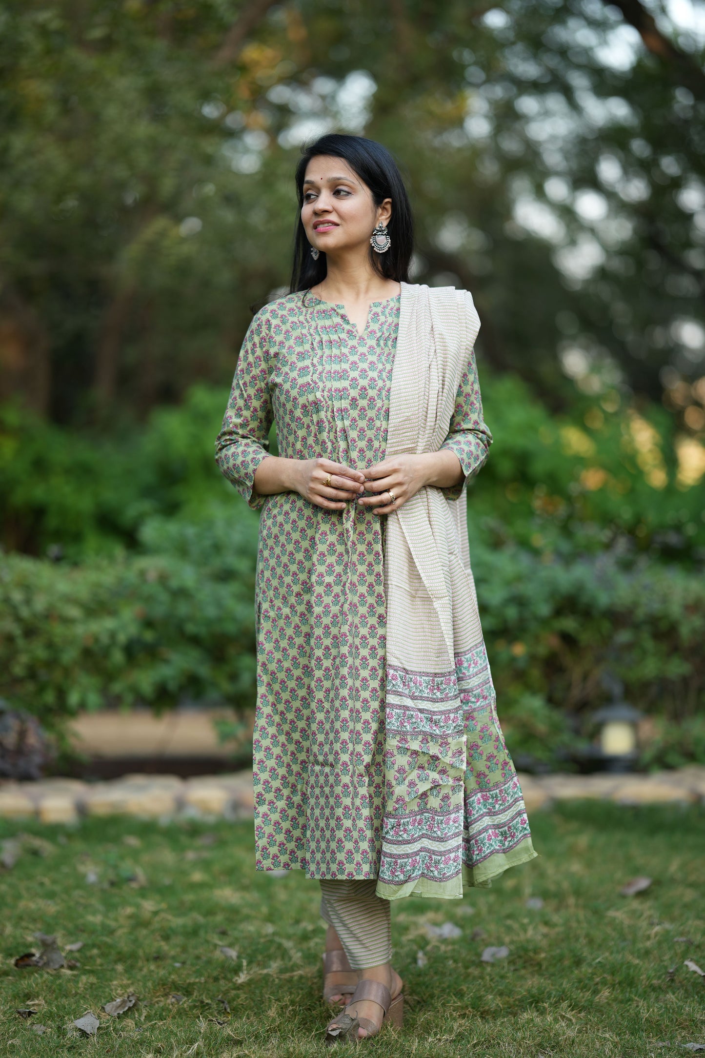 Gehna Green Cotton Suit Set