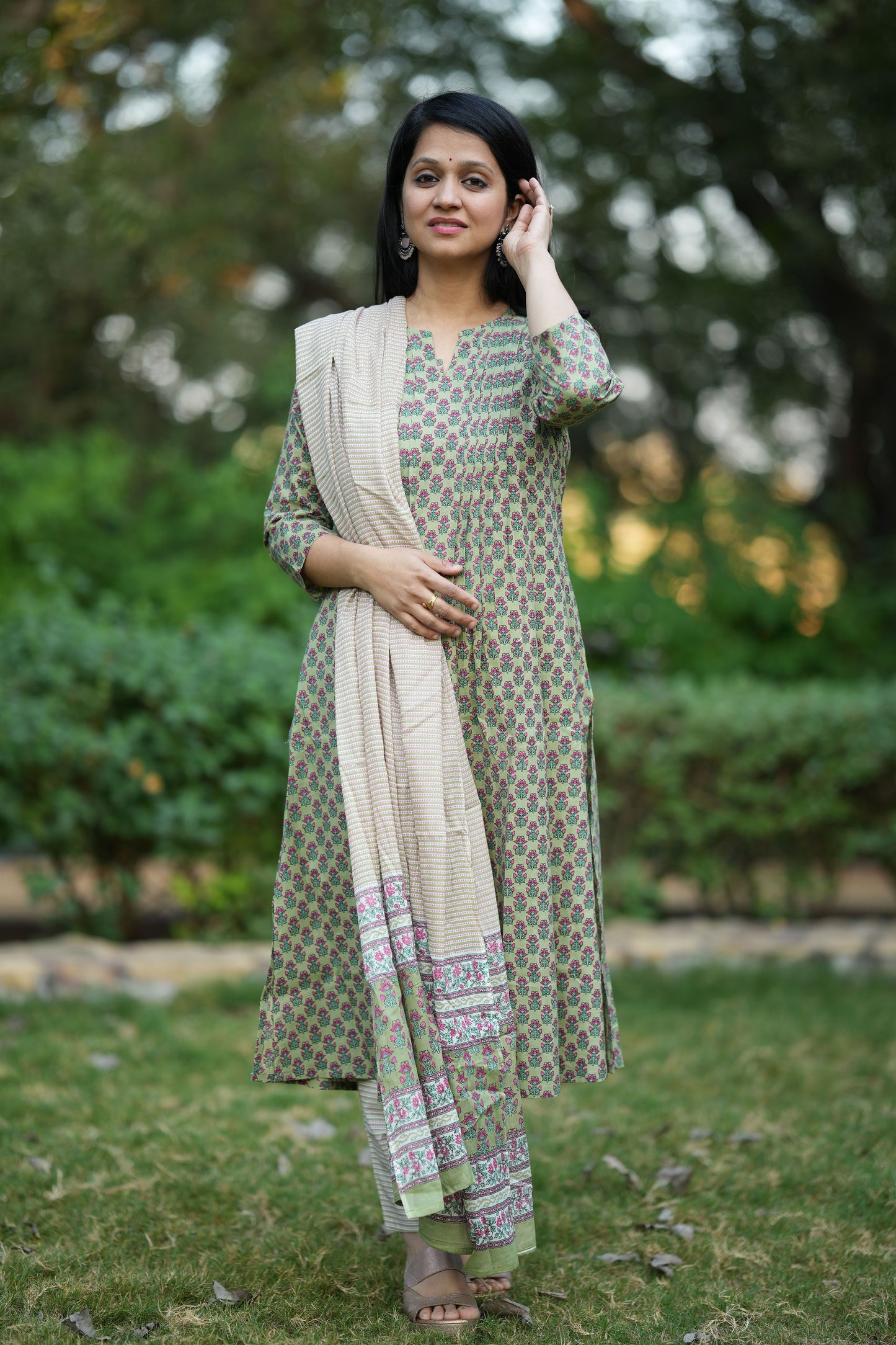 Gehna Green Cotton Suit Set